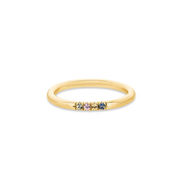 טבעת חוט זהב קלאסית בשיבוץ ספיר צבעוניות